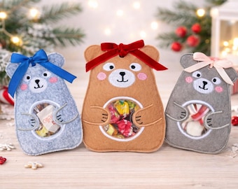 Motif de broderie machine « Sac à friandises ours » (à broder dans le cadre) - 3 tailles : 4x4 et 5x7