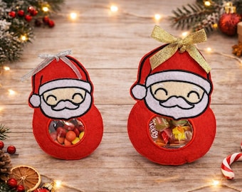 Projet de broderie machine pour sac à bonbons de Noël, sac à bonbons Père Noël, motif Père Noël, projet de broderie machine pour sac à bonbons.