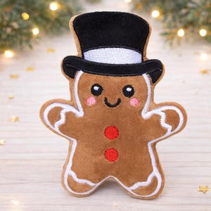 Gingerbread man in a bowler hat embroidery pattern , In The Hoop, ITH, Softie Stuffie Plushie Kids , embroidery design, christmas pattern