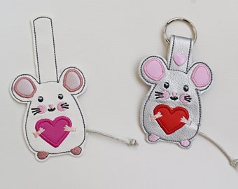 Mouse Snap Tab, rat, Key Chain, Key Fob, Snap Tab, ITH, Digital File, Embroidery Design 4x4