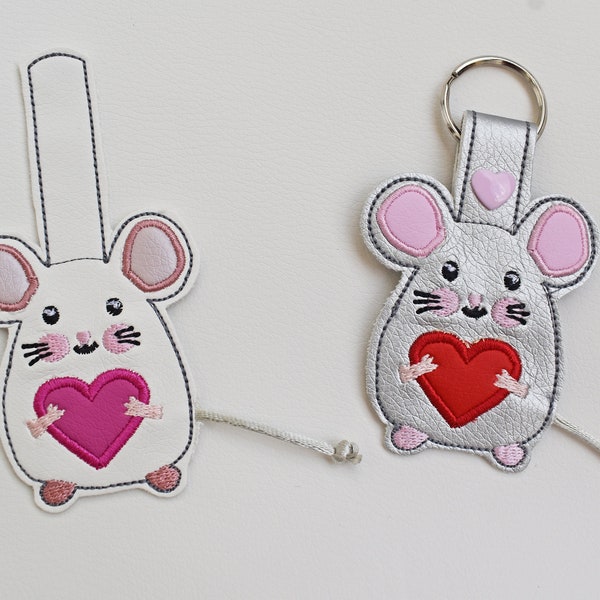 Mouse Snap Tab, rat, Key Chain, Key Fob, Snap Tab, ITH, Digital File, Embroidery Design 4x4