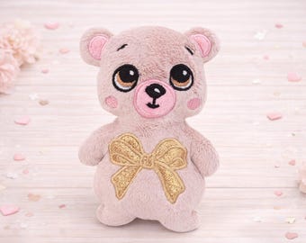 Teddy Bear with bow applique Stuffie ITH Embroidery Machine Pattern,ITH Bear Stuffie, Teddy Softie 5x7,6x10, 7x12 ,8x12