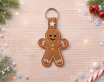 Gingerbread Man Snap Tab, Christmas Key Chain, Key Fob, Snap Tab, ITH, Digital File, Embroidery Design 4x4