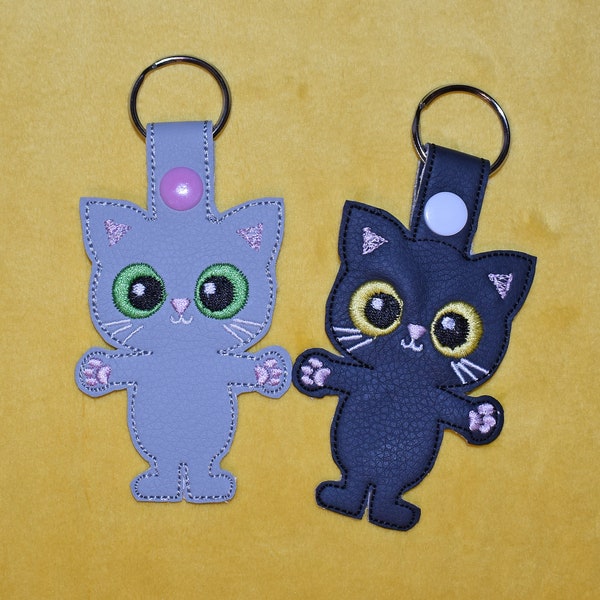 Cat Kitty Snap Tab, cat, Key Chain, Key Fob, Snap Tab, ITH, Digital File, Embroidery Design 4x4, 5x7
