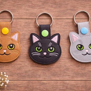 Porte-clés chat à pression, chat, porte-clés, languette à pression, ITH, fichier numérique, motif de broderie 4x4