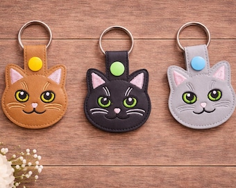 Cat Kitty Snap Tab, cat, Key Chain, Key Fob, Snap Tab, ITH, Digital File, Embroidery Design 4x4