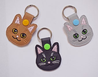 Cat Kitty Snap Tab, chat, Porte-clés, Porte-clés, Snap Tab, ITH, Fichier numérique, Conception de broderie 4x4