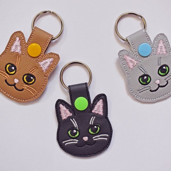 Cat Kitty Snap Tab, cat, Key Chain, Key Fob, Snap Tab, ITH, Digital File, Embroidery Design 4x4