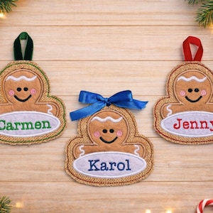 Gingerbread man blank tag /tree ornament embroidery pattern , In The Hoop, ITH, embroidery design, christmas pattern, 4x4