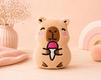 Capybara with ice cream stuffie ITH machine embroidery design 4x4