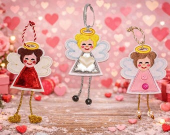 Ángel colgante para árbol de Navidad, decoración con diseño bordado ITH, 4 x 4