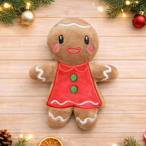 Gingerbread girl embroidery pattern , In The Hoop, ITH, Softie Stuffie Plushie Kids , embroidery design, christmas pattern, 4 sizes image 1