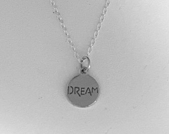 Vintage DREAM Sterling Silver Charm Necklace - 1970s Cutout Letters