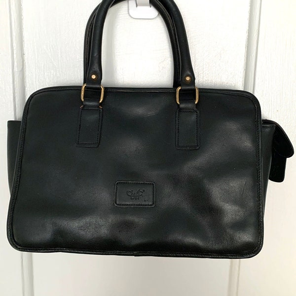 Vintage Diane von Furstenberg Leather Bag Etra / DVF Black Leather Satchel Purse / Accordion Style