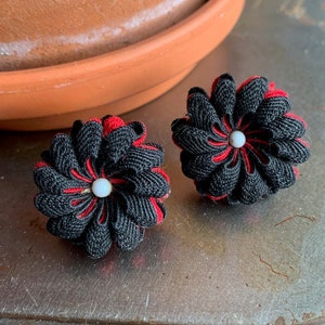 Vintage Black and Red Ribbon Flower Earrings