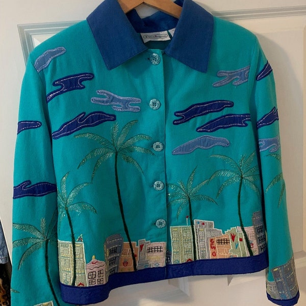 Vintage Patchington 90s/00s Palm Tree Blazer / Cityscape Jacket Y2K