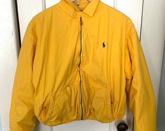 Vintage Polo Ralph Lauren Jacket Made in Hong Kong / Yellow Jacket Fleece Lined Boxy Short Jacket Bomber Jacket