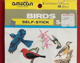 Vintage Amscan Bird Self Stick Seals / Amscan 7733 / Mid Century Ephemera