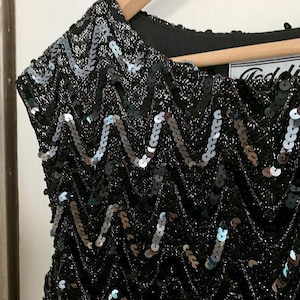 Vintage 80s Black Sequin Tank Top Teddi of California / Vintage Black Sequin Beaded Top Sleeveless / Evening Wear