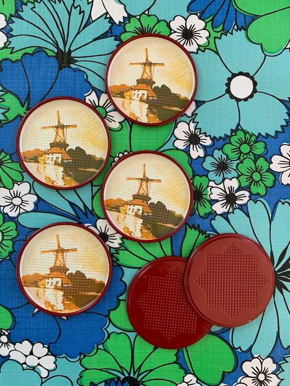 Vintage Coaster Set / Tin Coasters / Punched Tin Coaster Set Etsy