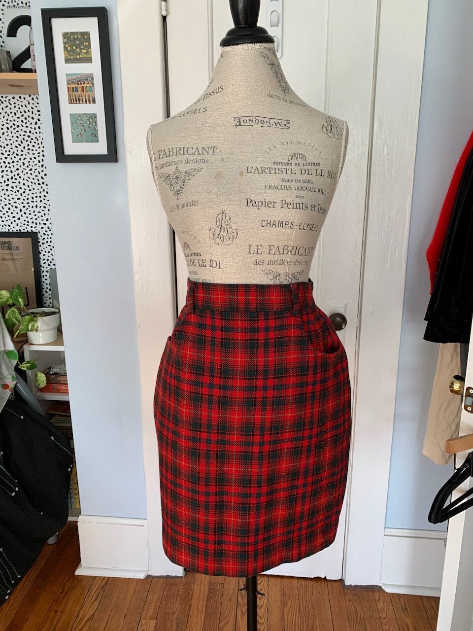 Vintage Wool Skirt Plaid Pencil Skirt COUNTDOWN Essess Fashion