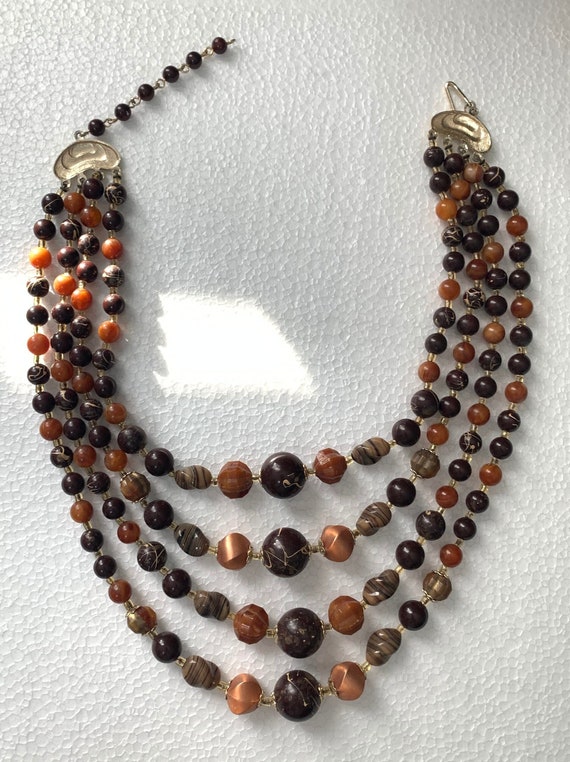 Vintage Four Strand Beaded Necklace | Marked Japan