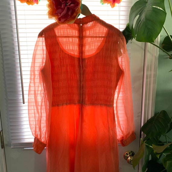 Vintage Coral Pink Orange Chiffon Dress / Milgrim… - image 9