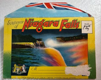 Vintage Souvenir von Niagara Falls Postkarten Ordner Tag und Nacht Szenen mit Regenbogen Lichtern