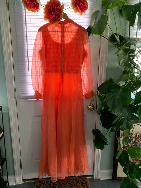 Vintage Coral Pink Orange Chiffon Dress / Milgrim… - image 7