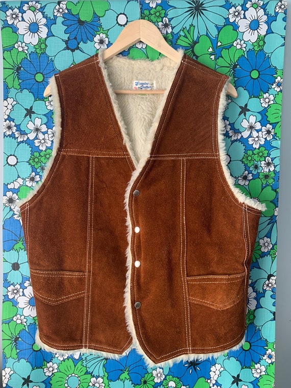 Vintage Suede and Faux Shearling Vest / Genuine L… - image 1