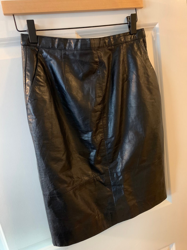Vintage Black Leather Skirt by Pia Rucci / Size Small / 100% - Etsy