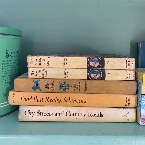 Vintage Book Stack / Pale Yellow Books /Shades of Yellow Book Decor Lot / Book Prop Bundle / Staging Bookshelf Instant Library