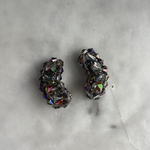 Vintage Bead Cluster Clip on Earrings Kidney Shape