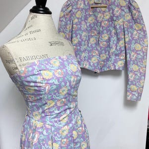Vintage Laura Ashley Dress Set Two Piece Floral Long Sleeved Dress Great Britain
