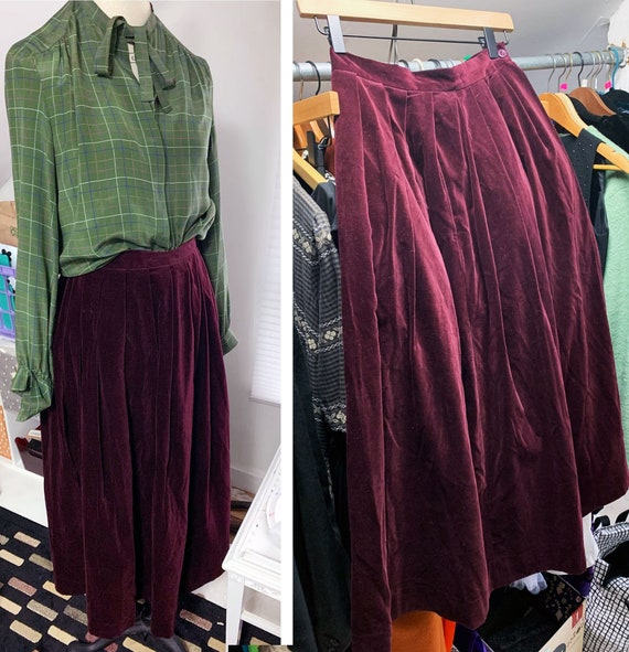 Vintage Laura Ashley Burgundy Velvet Skirt / Made… - image 1