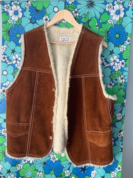 Vintage Suede and Faux Shearling Vest / Genuine L… - image 2