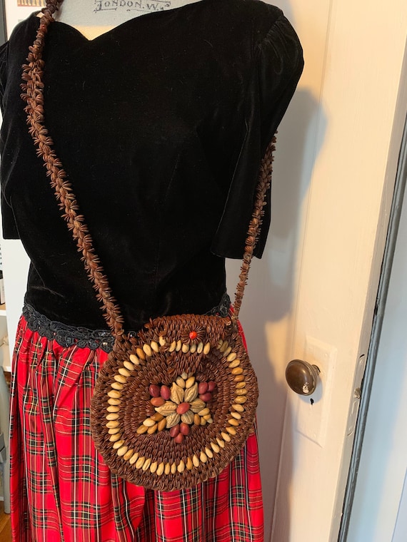 Vintage Handmade Artisan Crossbody Bag / Round Bea