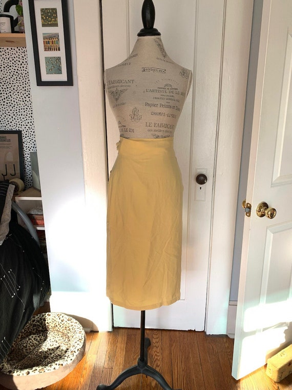 Vintage Silk Wrap Skirt by Carlisle / Pale Yellow 
