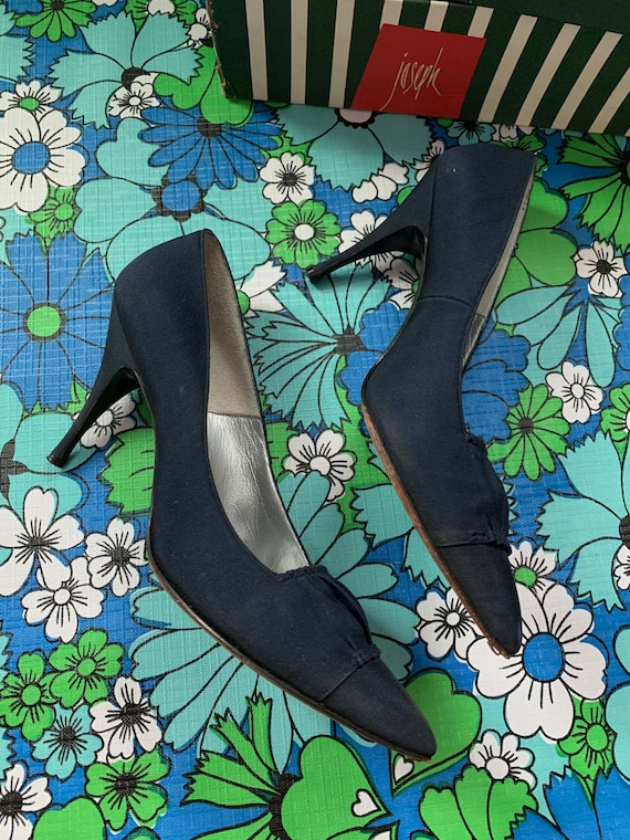 Vintage Erica Pumps Navy Blue with Rouching Size … - image 1