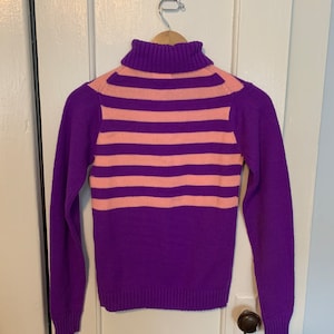 Vintage Striped Turtleneck Sweater: Purple & Pink Acrylic, Juniors Size 14