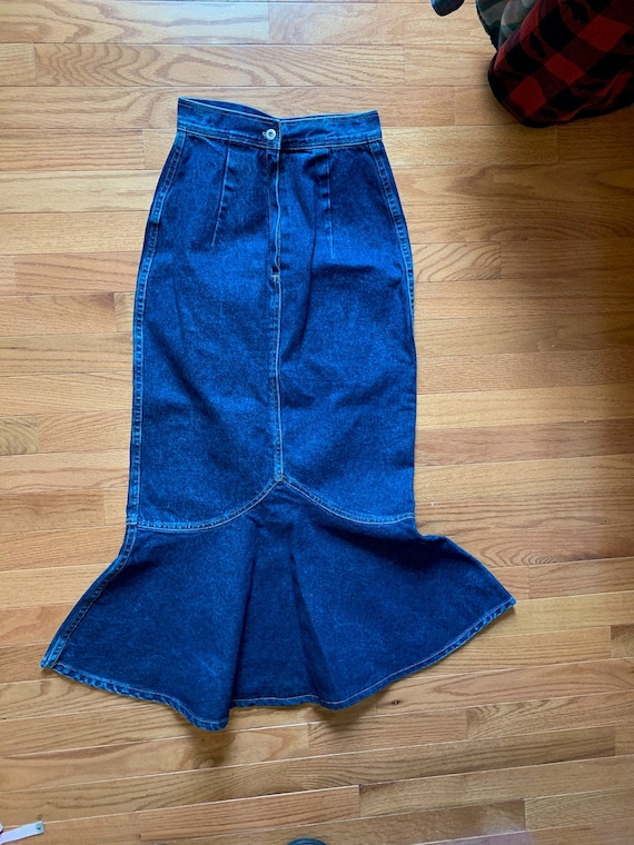 Vintage Y2K Long Denim Flare Skirt / Frenzy Skirt… - image 1