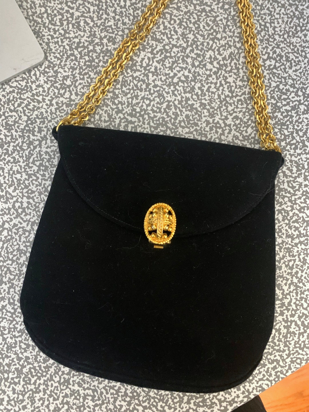 Vintage Prestige Evening Bag Black With Gold Chain Mid Century Purse With Embellished Clasp Etsy