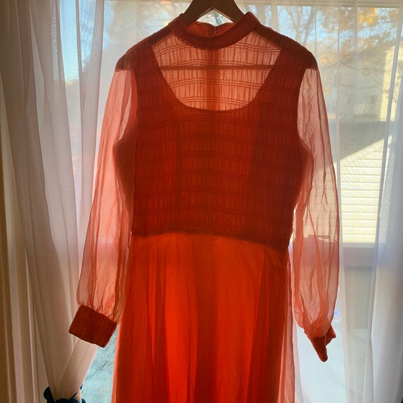 Vintage Coral Pink Orange Chiffon Dress / Milgrim… - image 4