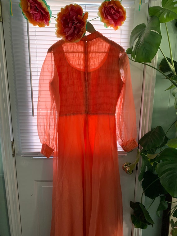 Vintage Coral Pink Orange Chiffon Dress / Milgrim… - image 10