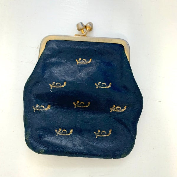 Vintage Blue Leather Coin Purse with Gold Gondola Print / Mid Century Souvenir from Venice