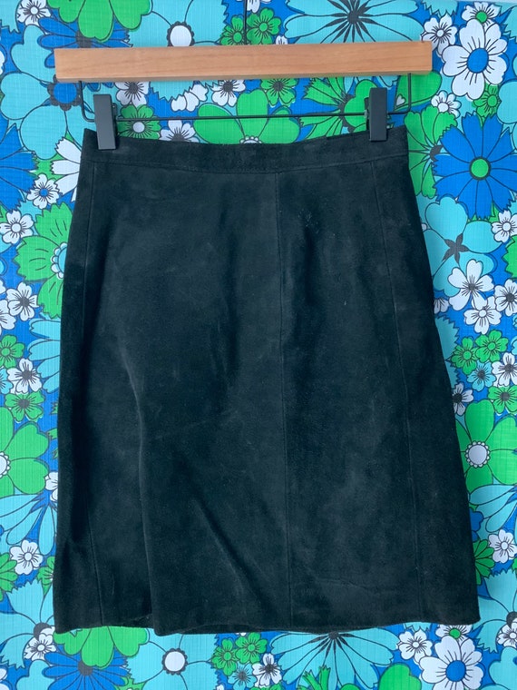 Vintage Black Suede Skirt / Black Suede Pencil Sk… - image 1