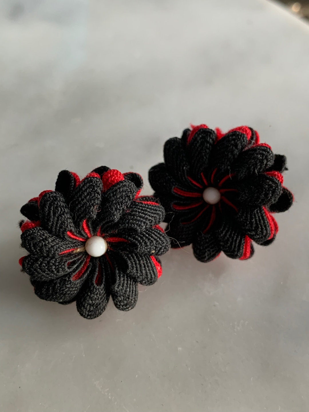 Vintage Black and Red Ribbon Flower Earrings Etsy