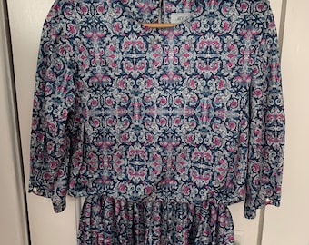 Vintage Dress / MCS Limited Paisley Print Dress with Pleated Skirt / 80s Dress