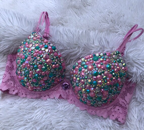 32c Rave Bra Festival Bra Burlesque Bra Stripper Bra Pink Etsy