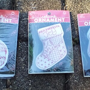 vintage Redwork Stocking Snowman Santa Ornament Kit Lot  Leisure Arts  handwork 3 kits